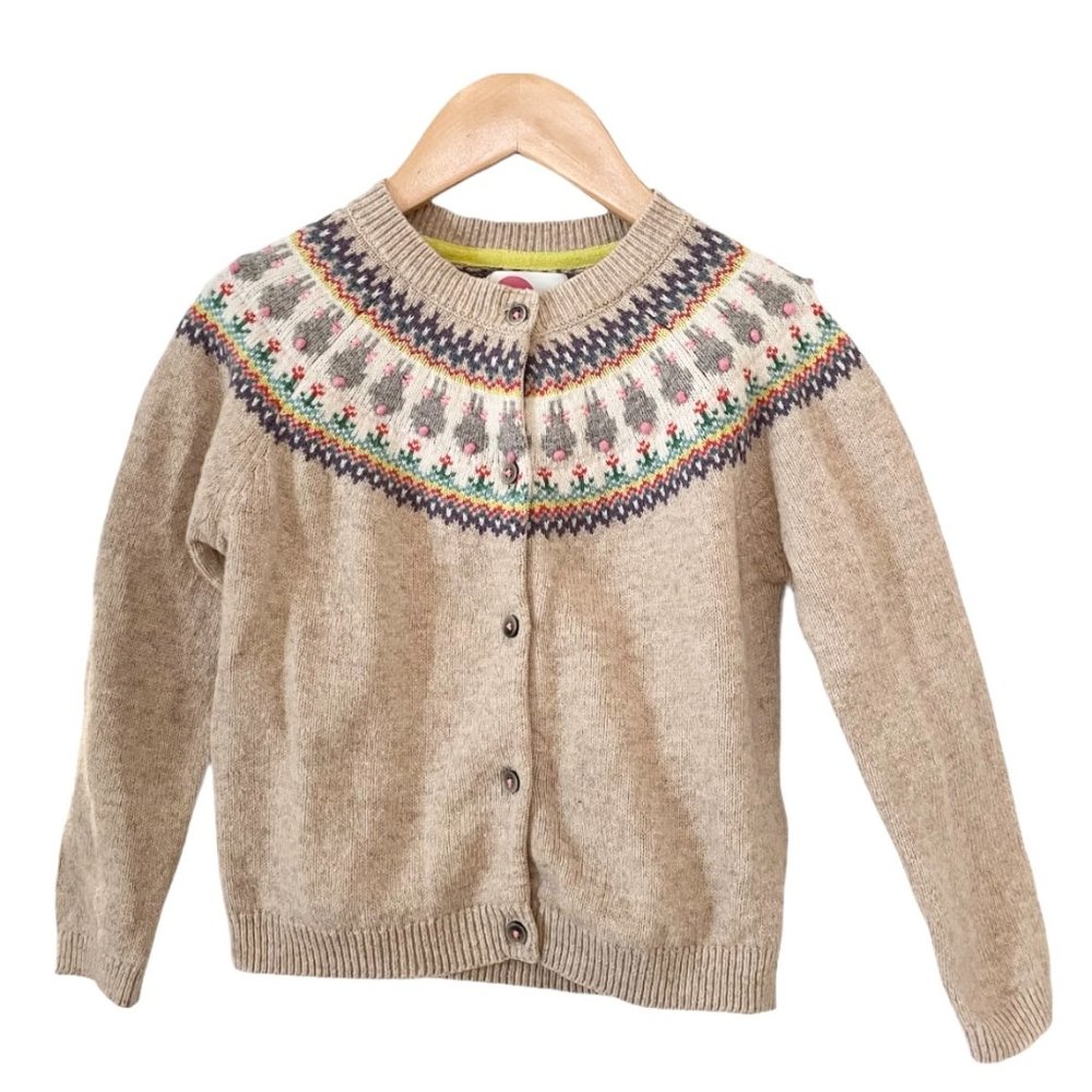 Mini Boden Girls Fair Isle Inspired Cardigan with Bunnies